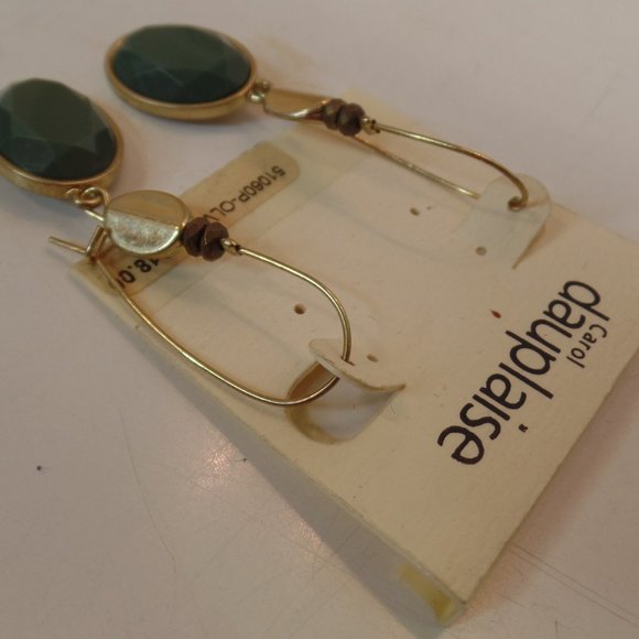 Carol Dauplaise NEW Ear Rings On Card Green Faux Stones Goldtone Hardware - Picture 4 of 7